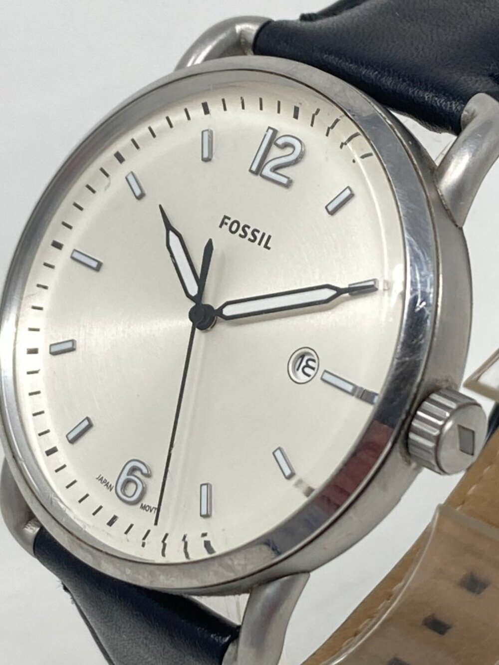 Fossil Commuter Mens Watch 52mm Silver Tone Date Black Leather New Battery - Picture 4 of 15